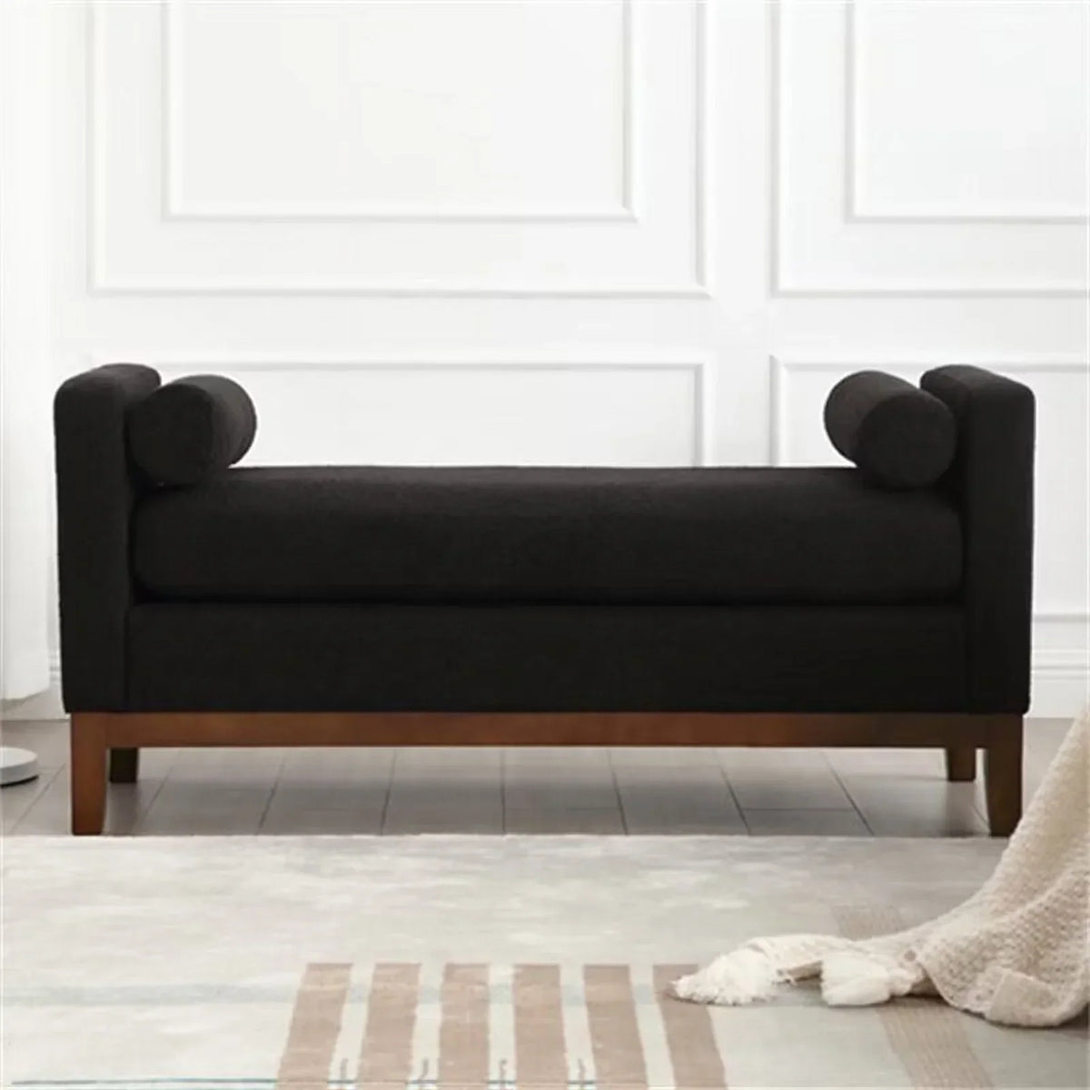 2026 NewEnd of Bed Bench, 53.5" Boucle Fabric Upholstered Entryway Bench with Wood Legs & Bolster Pillows, Rolled Arm Cushioned Ottoman Foot Rest Long Stool Window Extra Seating for Bedroom, Ivory