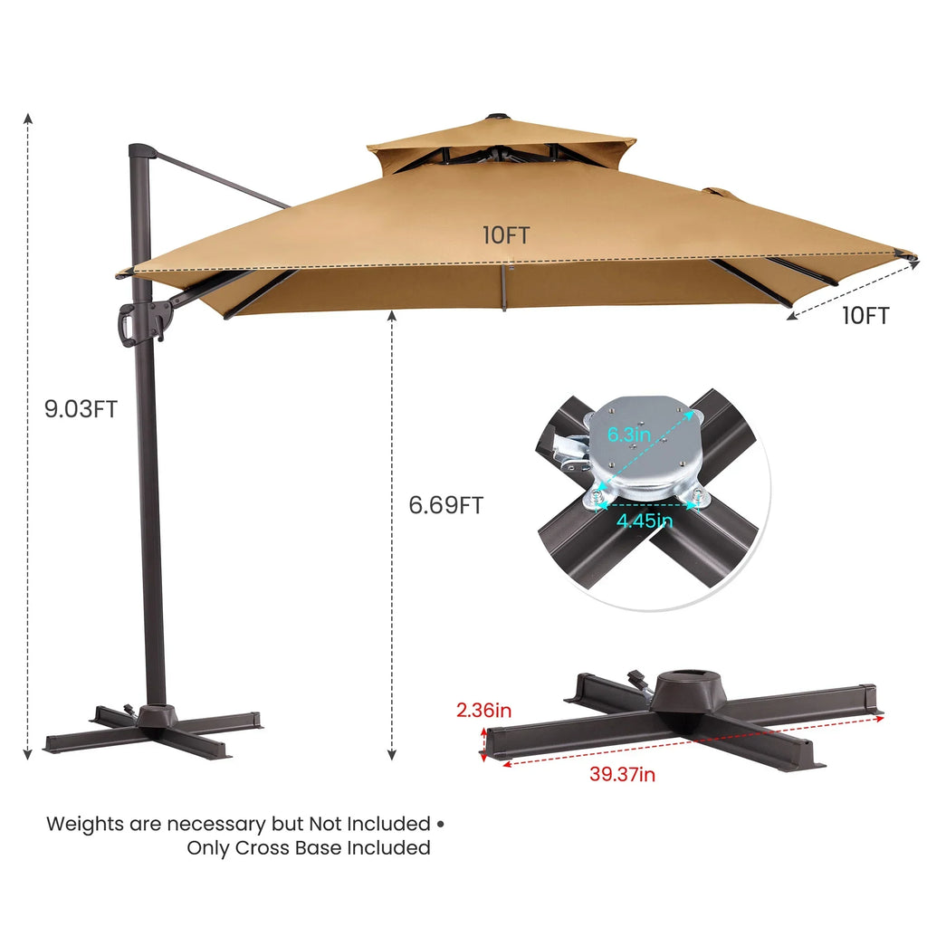 2026 NewPellebant 10 ft. x 10 ft. Square Double Top Patio Cantilever Umbrella, Navy Blue