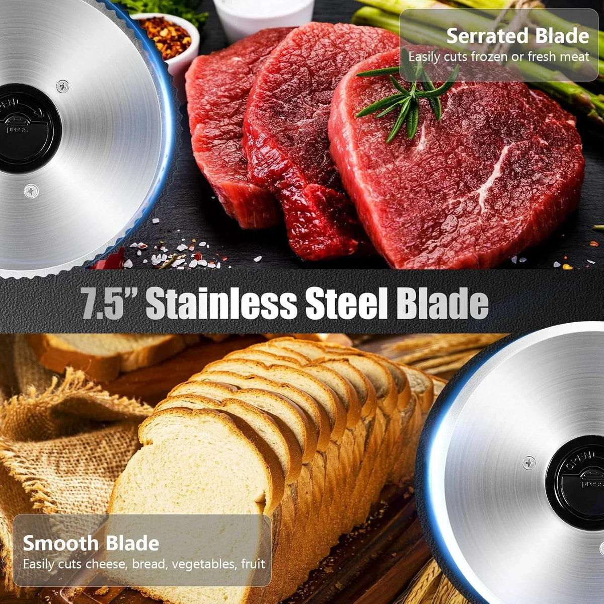 2026 NewOSTBA Meat Slicer with Quiet DC Motor, 200W Electric Deli Slicer, Dual 7.5'' Stainless Steel Blades, 0-15mm Adjustable Thickness, Easy to Clean, Ideal for Meat, Cheese, Bread, and Vegetables