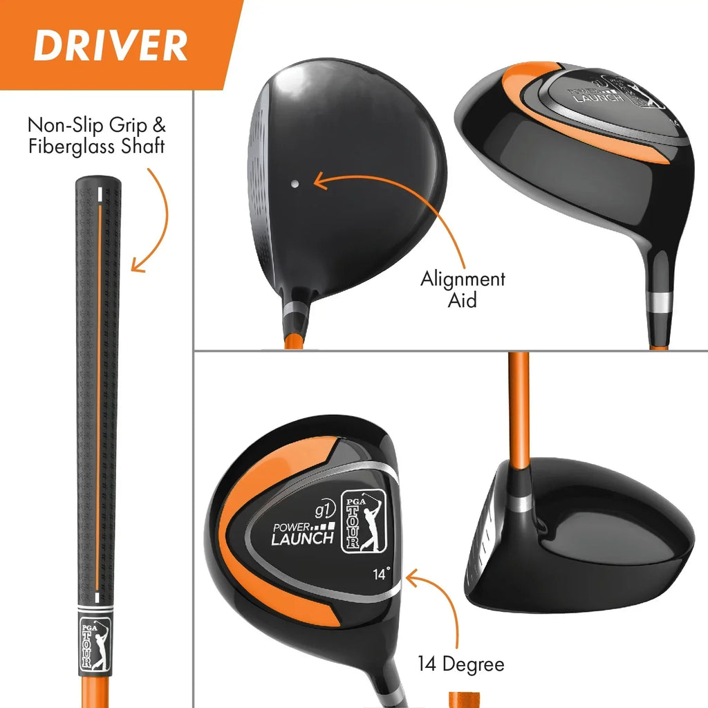 2026 NewPGA Tour Right-Handed 10 Piece Kids Golf Club Stand Bag Set; Player Height 4'8 - 5'2", Ages 8-12