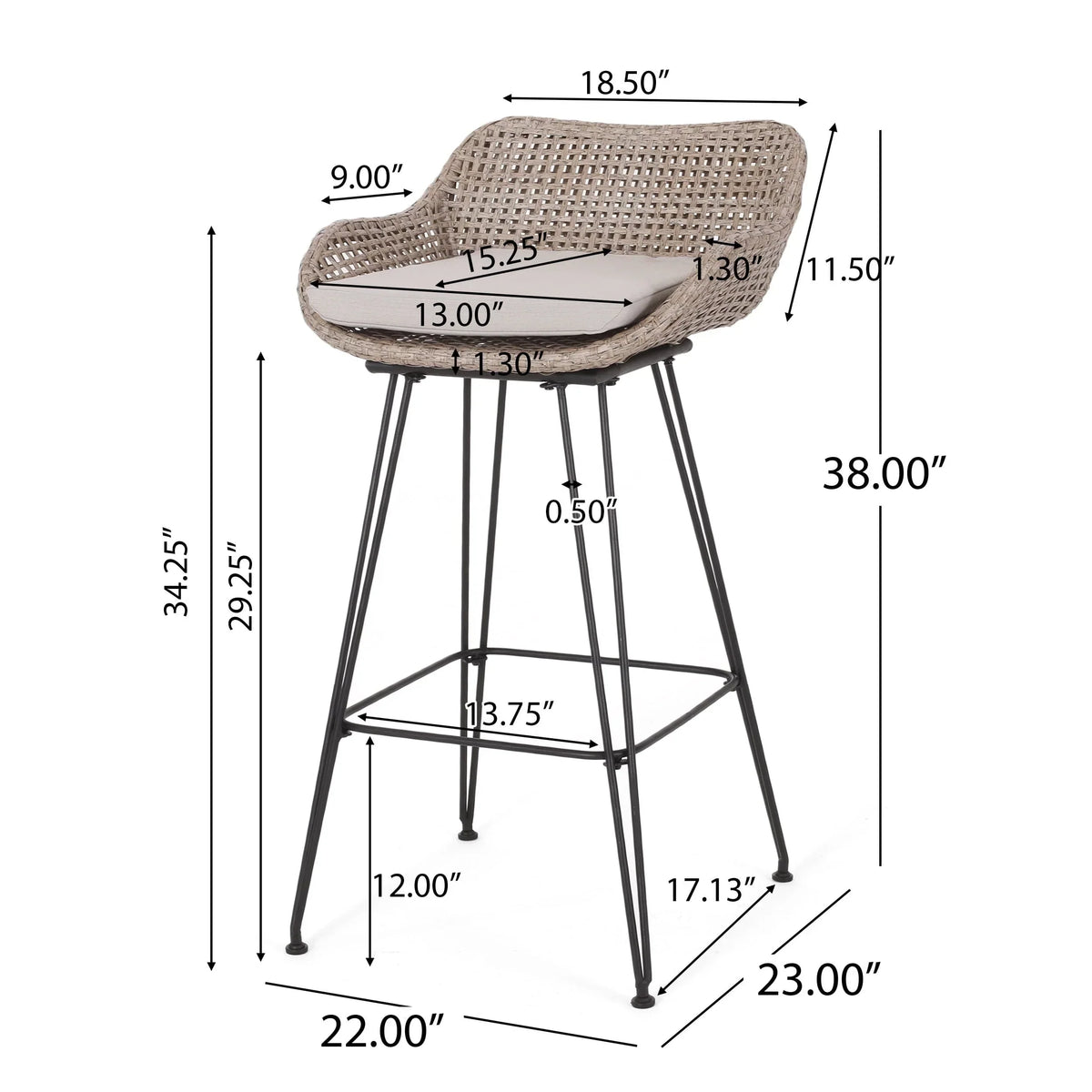 2026 NewVerano Wicker and Metal Outdoor Barstools with Cushion, Set of 4, Mixed Brown and Beige