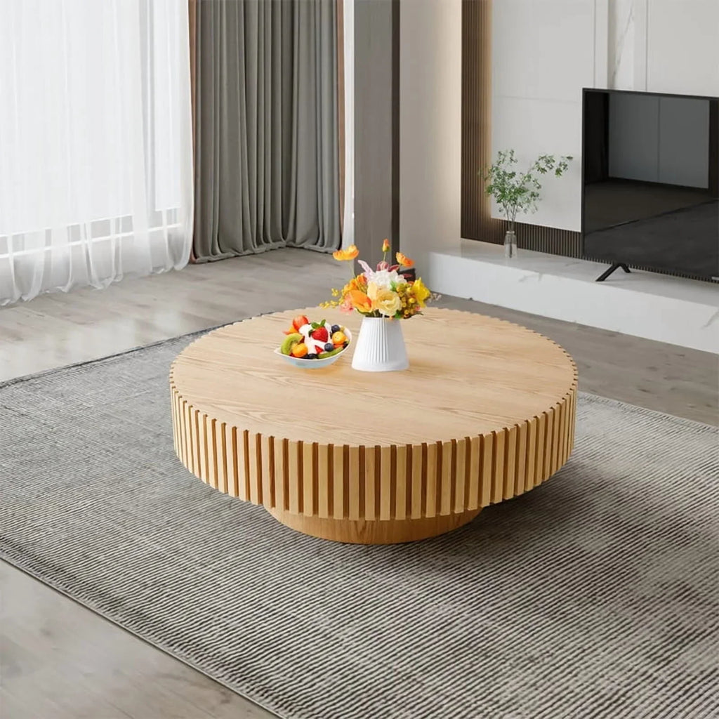 2026 NewFFH 43.7 inch Oval Coffee Table for Living Room,Handcraft Rustic Corner Coffee Table Nature Wood Relief Sturdy Pedestal for Apartmen,Side Table Centre Table,Nature Wood