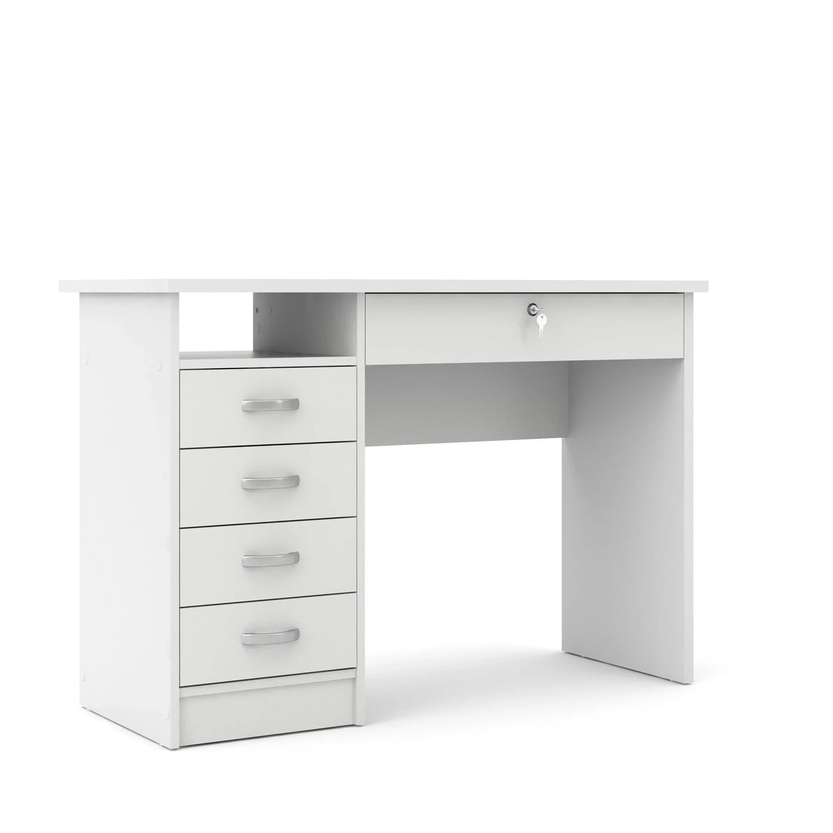 2026 NewTvilum Walden 5 Drawer Office Desk with 1 Locking Drawer for Adults, White