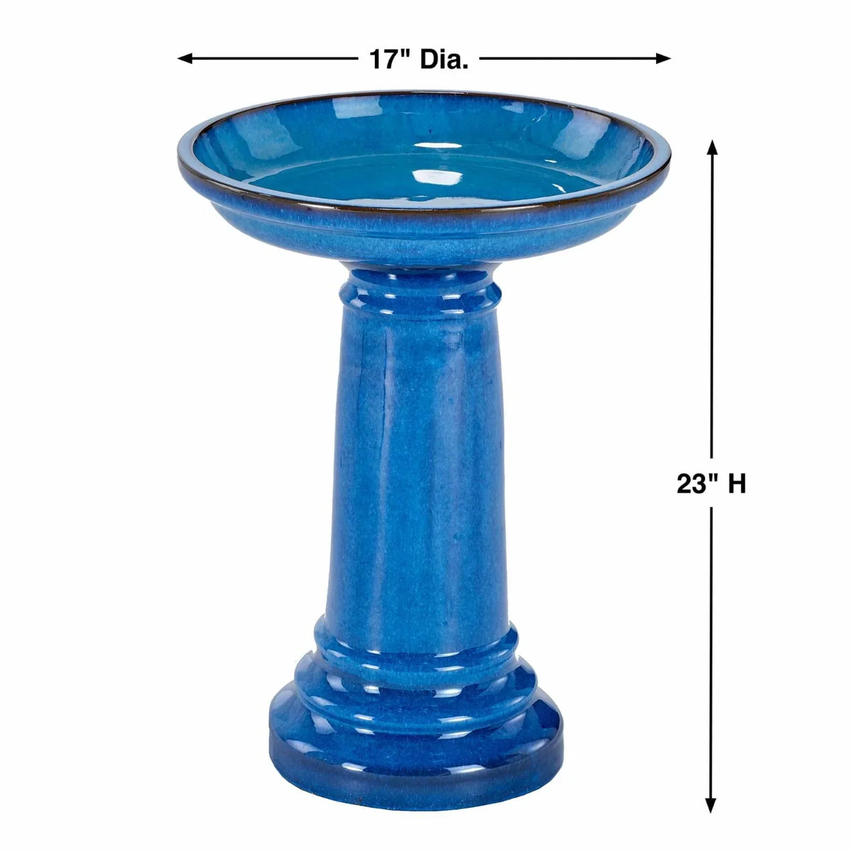 2026 NewSmart Solar 207104-BT Aviatra Ceramic Traditional Garden Bird Bath, Bright Blue
