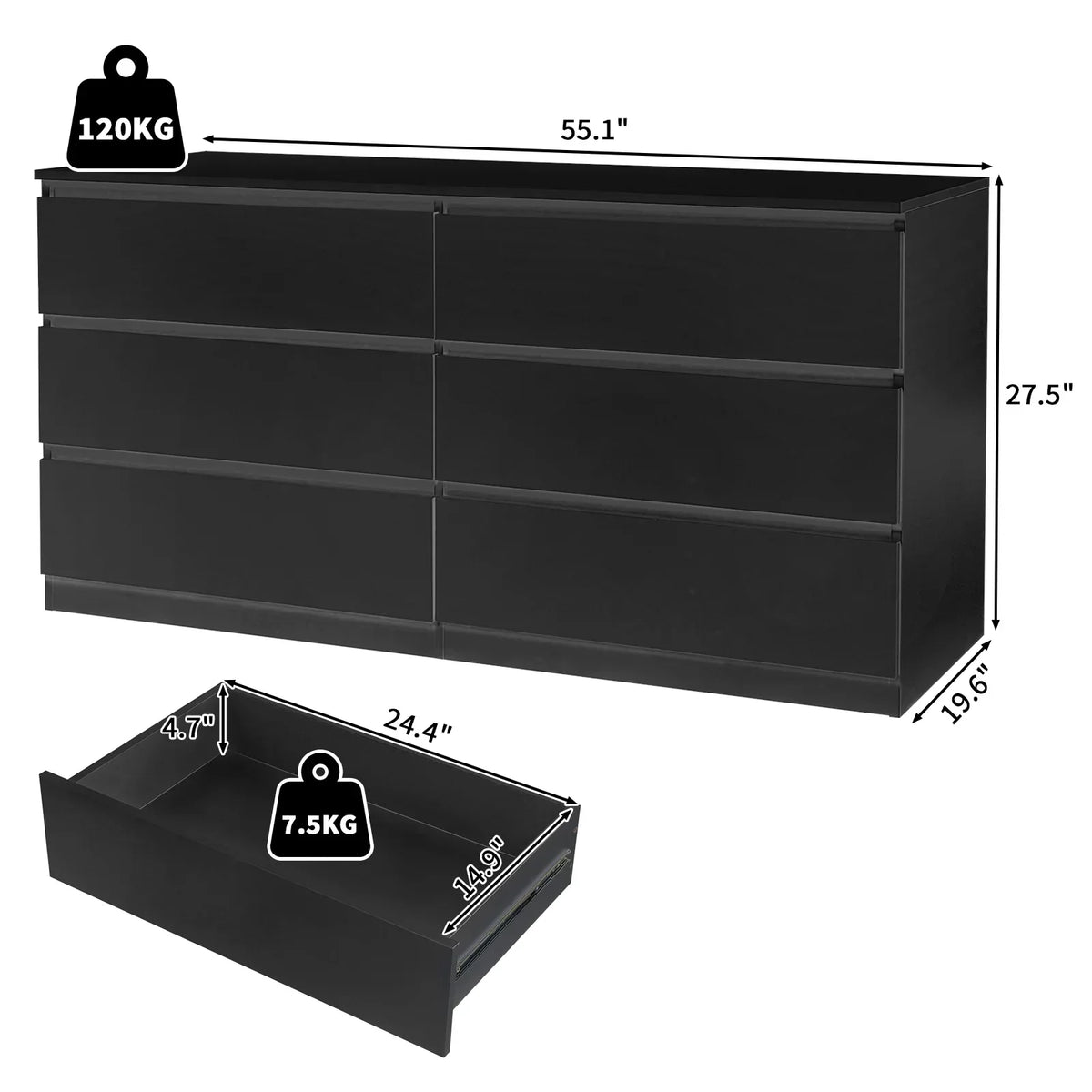 2026 NewKtaxon 6 Drawer Double Dresser Wood Dresser Storage Cabinet Drawer Organizer Chest Of Drawers, White