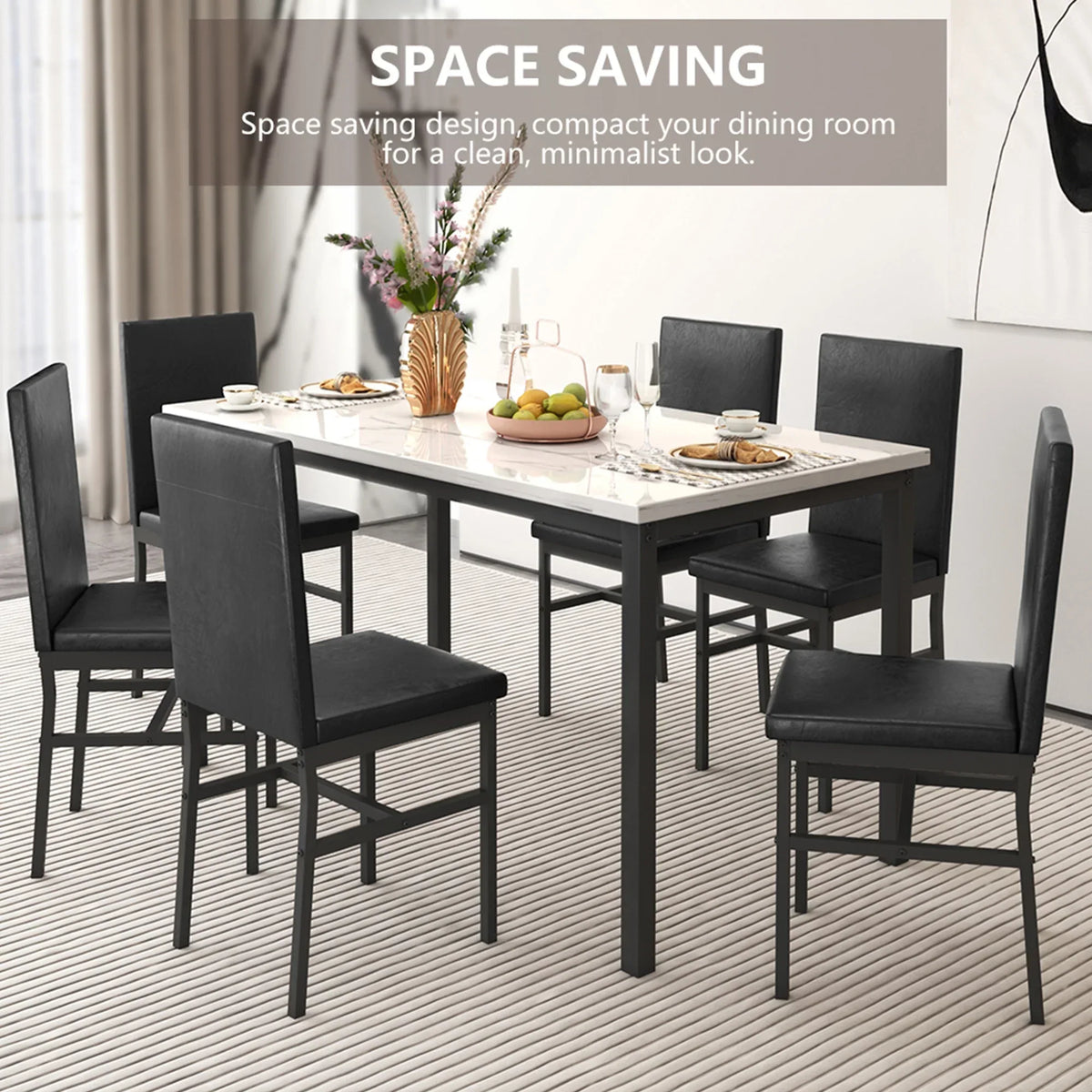 2026 NewDining Table with 6 High-back Upholstered Chairs, Modern Dinette Set, Dining Table and Chairs Set for 6 Persons, Small Home Kitchen Dining Table Set, Ideal for Apartment Breakfast Nook Bar, B1470