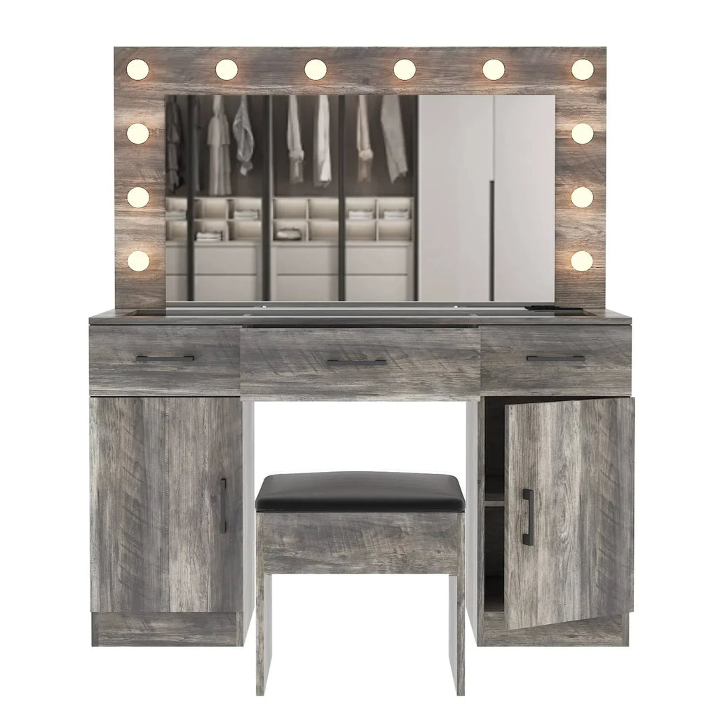 2026 NewKtaxon Large Makeup Vanity, Vanity Table Set w/ Visible Glass Top w/ Charging Station, White