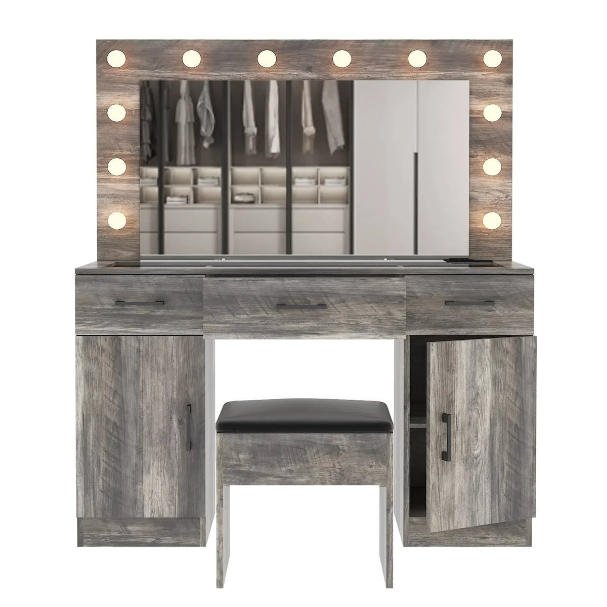 2026 NewKtaxon Large Makeup Vanity, Vanity Table Set w/ Visible Glass Top w/ Charging Station, White
