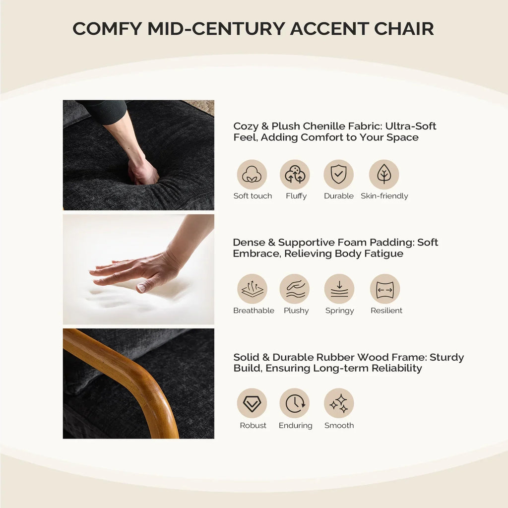 2026 NewKtaxon Accent Chair Corduroy Upholstered Armchair, Reading Club Chair with Pillow and Solid Wood Frame for Living Room Bedroom Furniture Off White