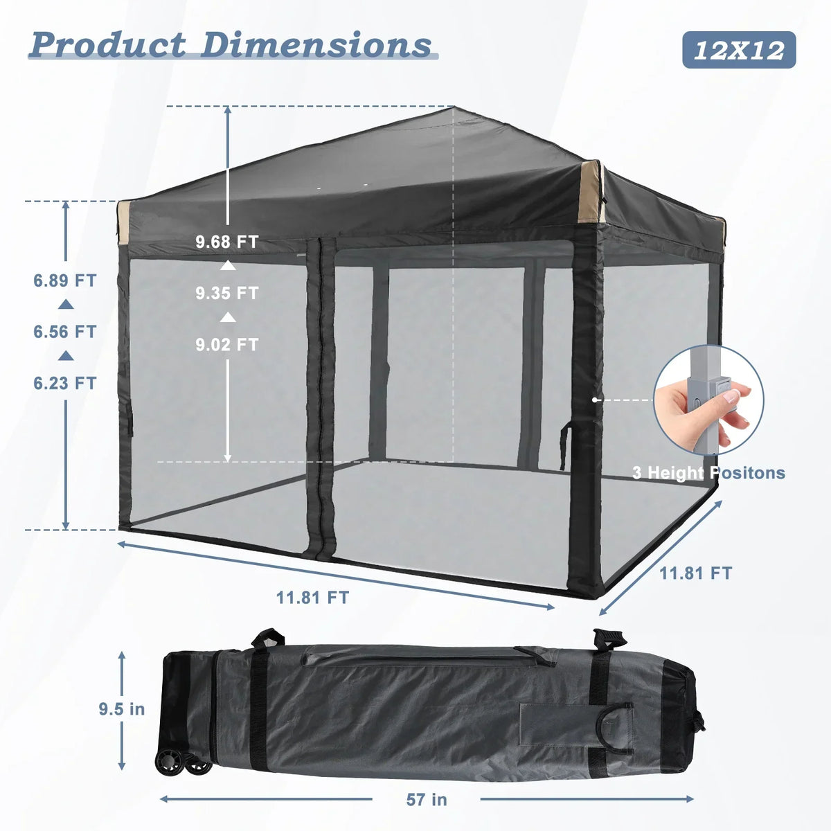 2026 NewAoodor 12'x12' Pop Up Canopy with Removable Mesh Sidewalls, Outdoor Portable Instant Shelter Tent-Black