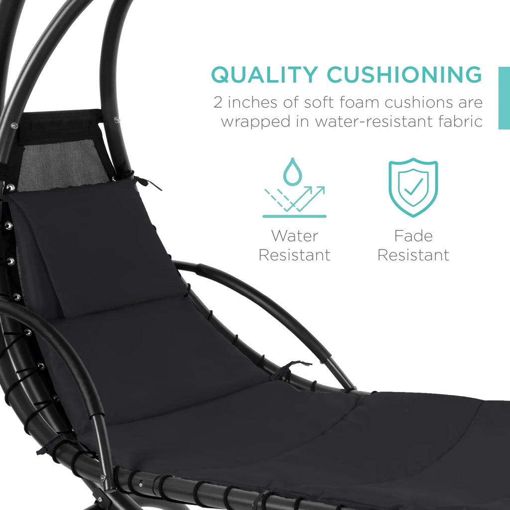 2026 NewBest Choice Products Hanging Curved Chaise Lounge Chair Swing for Backyard, Patio w/ Pillow, Shade, Stand - Teal