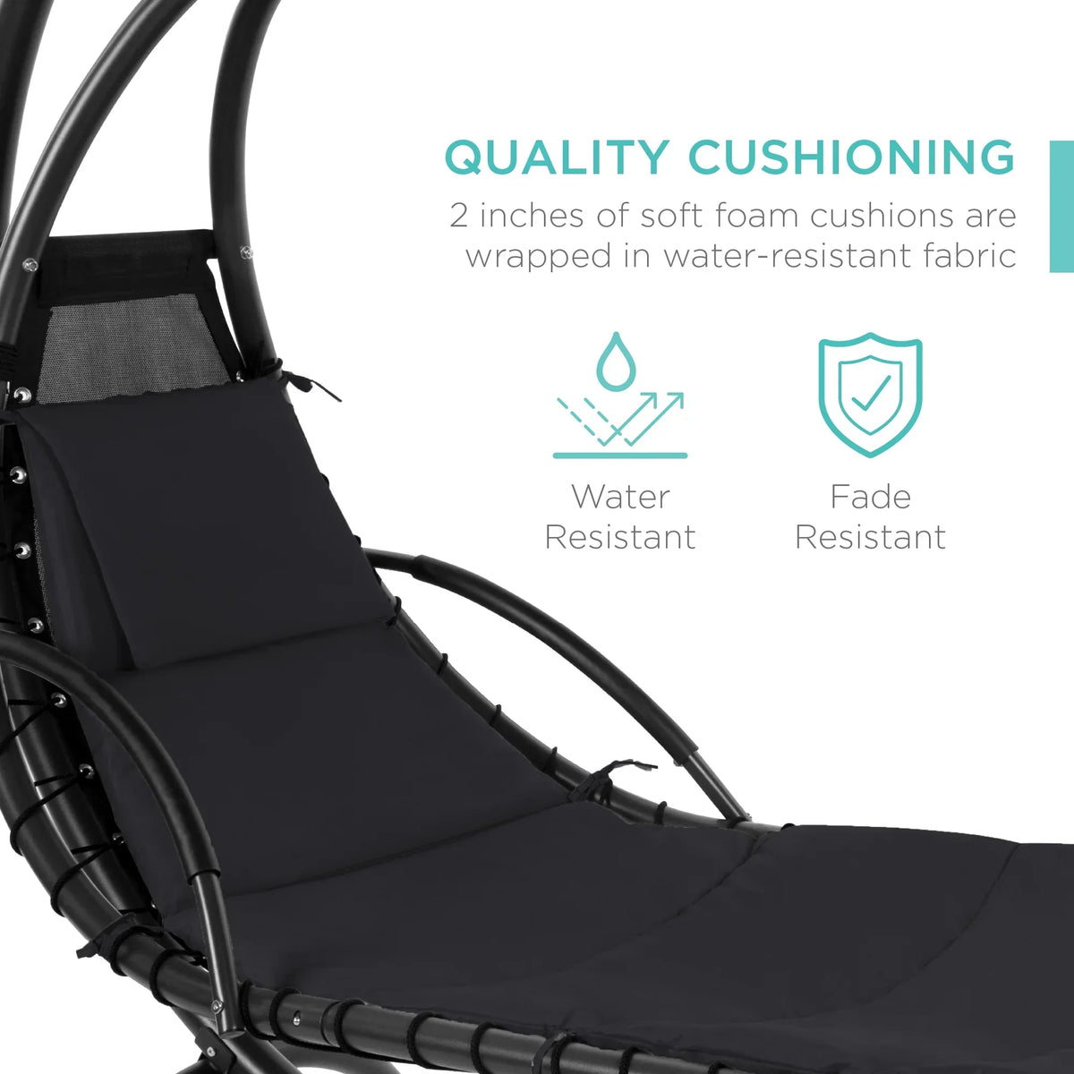2026 NewBest Choice Products Hanging Curved Chaise Lounge Chair Swing for Backyard, Patio w/ Pillow, Shade, Stand - Teal