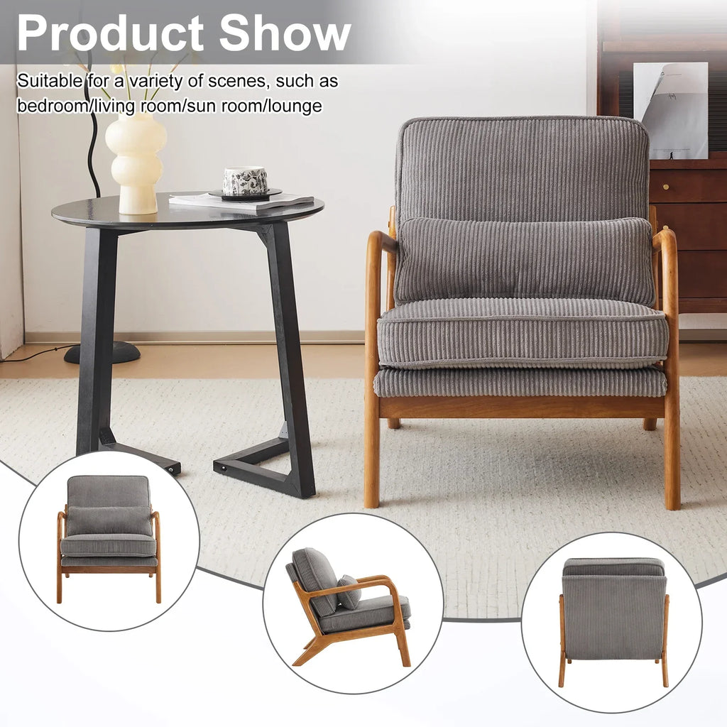 2026 NewKtaxon Accent Chair Corduroy Upholstered Armchair, Reading Club Chair with Pillow and Solid Wood Frame for Living Room Bedroom Furniture Off White