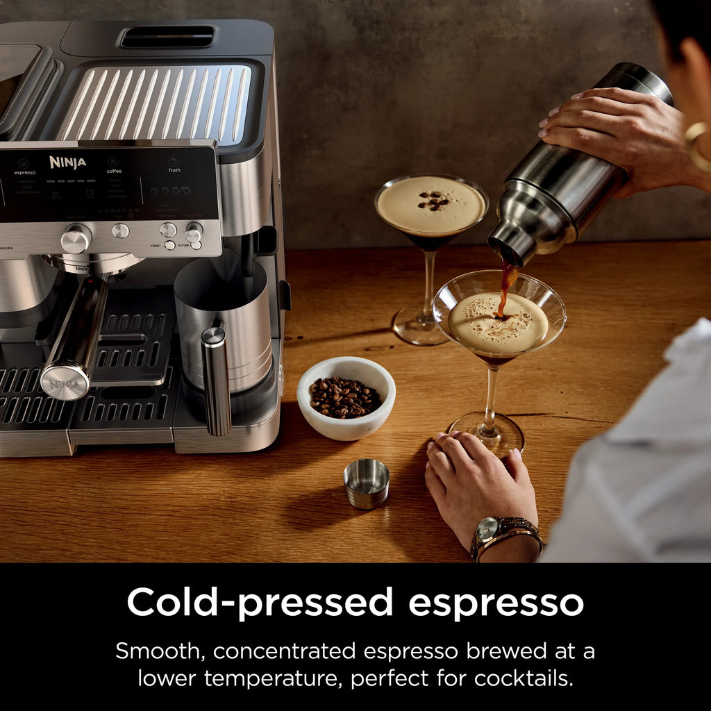 2026 NewNinja Luxe Cafe Premier Series, Stainless Steel Espresso Machine and Drip Coffee Maker with integrated Coffee Grinder and Milk Frother, ES601