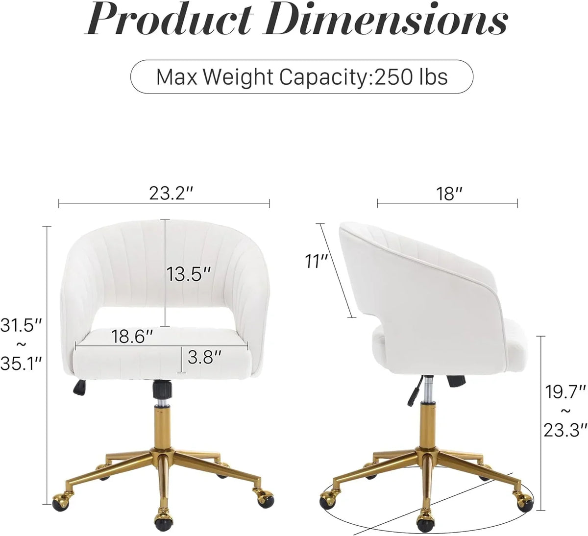 2026 NewHome Office Swivel Desk Chair, Modern Velvet Vanity Chair, Height Adjustable Armchair with Gold Base, Ergonomic Office Chair for Task Study Computer Room, Beige