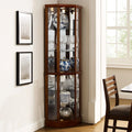 2026 NewWalnut Cabinet With 6 Shelves, Adjustable Glass & Mirrored Back Design Shelf Lighted Corner Curio Shelves In