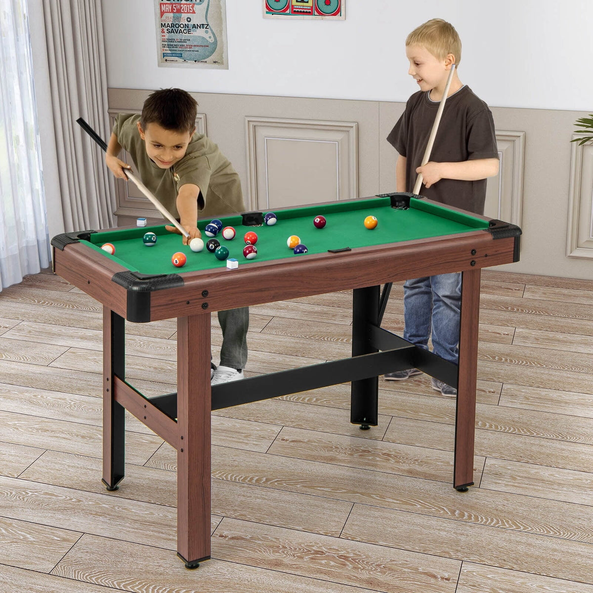 2026 NewCostway 48" Pool Table for Kids & Adults with Full Set of Balls 2 Cue Sticks 2 Chalks Green