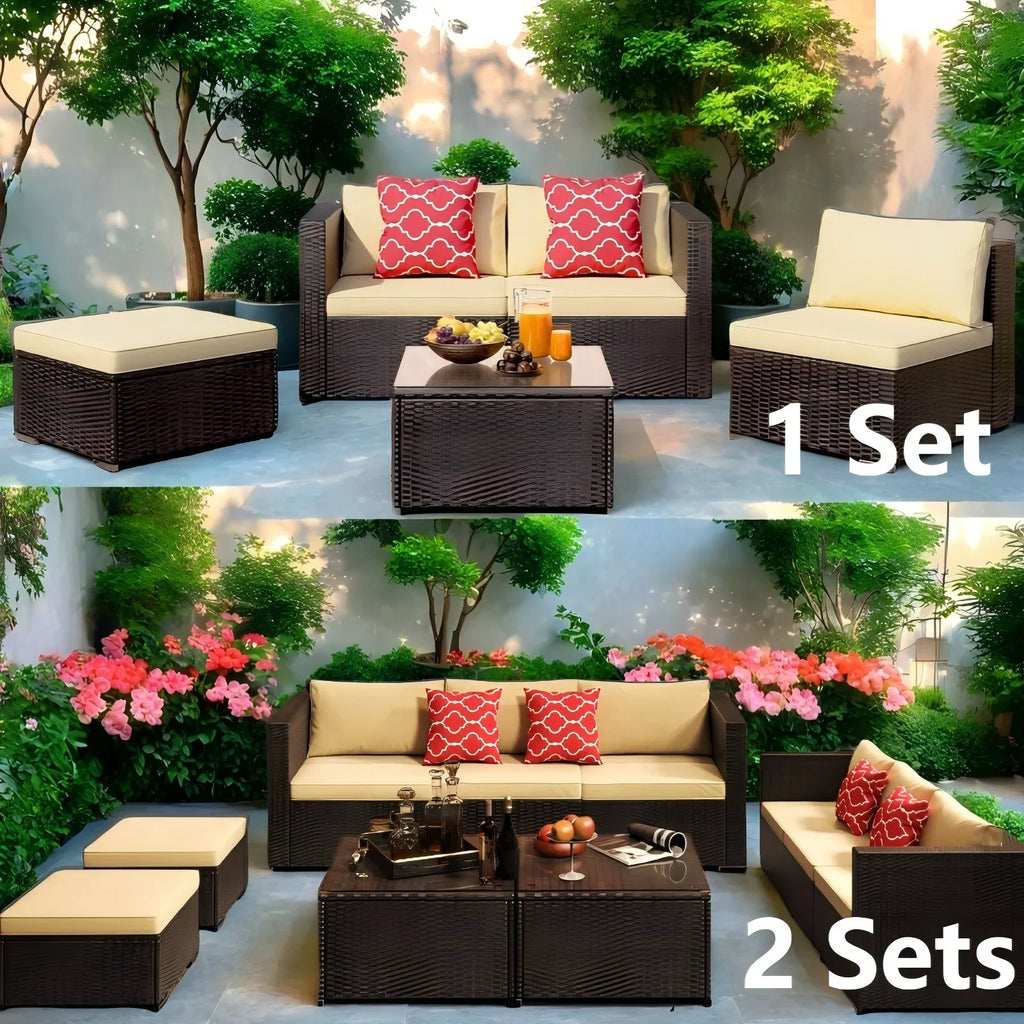 2026 NewPatio Furniture Set Clearance, Lofka 5 Piece Outdoor Sectional Furniture Chair Set with Cushions and Tea Table, Gray