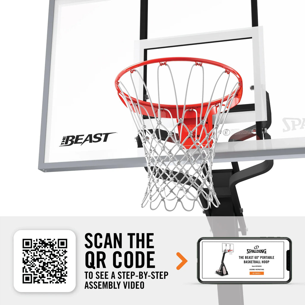 2026 NewSpalding the Beast 7.5ft - 10ft Adjustable Height 60" Glass Portable Basketball System (Adult)
