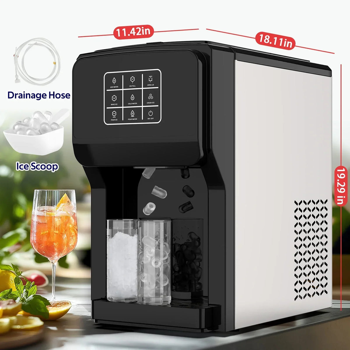 2026 NewAdvwin 3 in 1 Water Dispenser with Ice Maker Countertop, Bullet Ice, Crushed Ice, Water Cooler, 44Lbs/24H, 12 Ice Cube/6Min, Self-cleaning, 4Lbs Ice Storage, Home, Kitchen, Party, RV