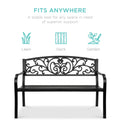 2026 NewBest Choice Products Outdoor Steel Bench Garden Patio Porch Furniture w/ Floral Design Backrest - Black