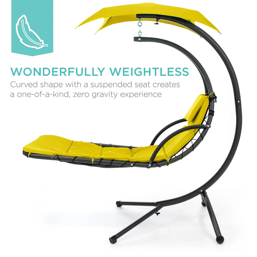 2026 NewBest Choice Products Hanging Curved Chaise Lounge Chair Swing for Backyard, Patio w/ Pillow, Shade, Stand - Teal
