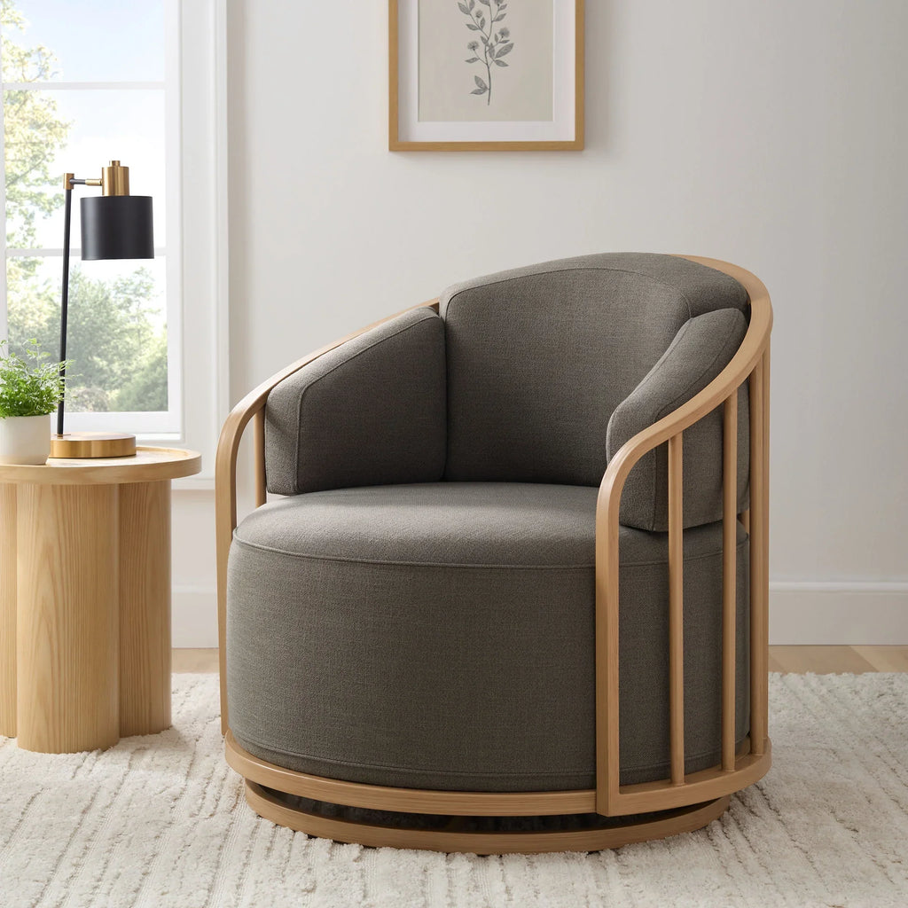 2026 NewBetter Homes & Gardens Lillian Swivel Birdcage Accent Chair, Cream Linen