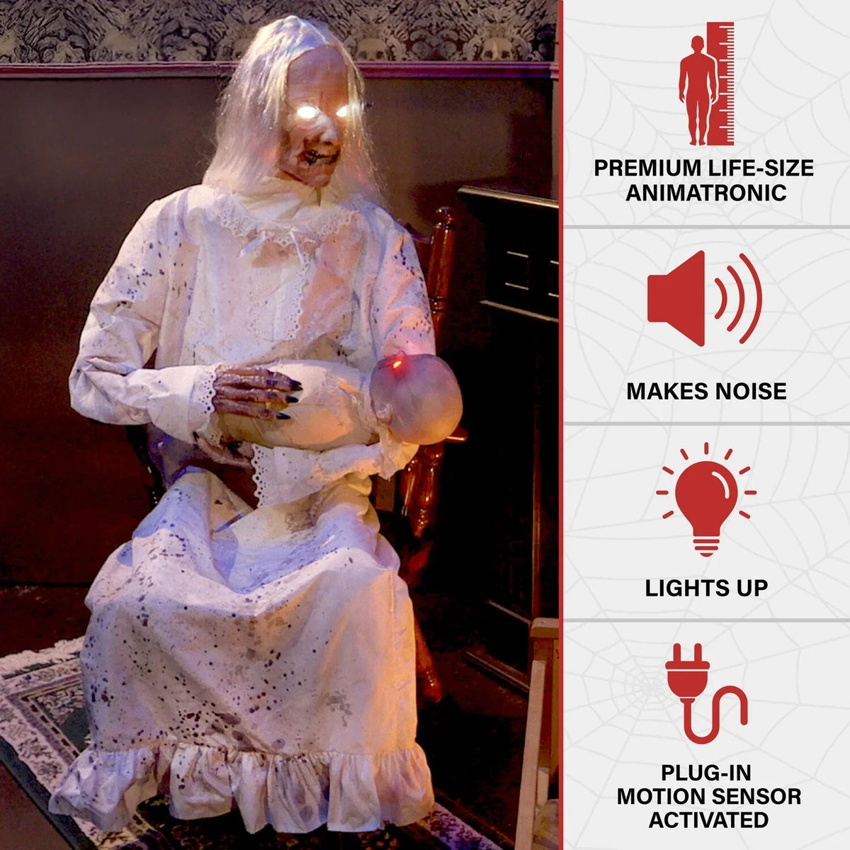 2026 NewHaunted Hill Farm 2.9 ft Animatronic Gravely Granny by Tekky Halloween Decoration with Motion-Activated Sounds, HHGRVLYGRNY-1FLSA