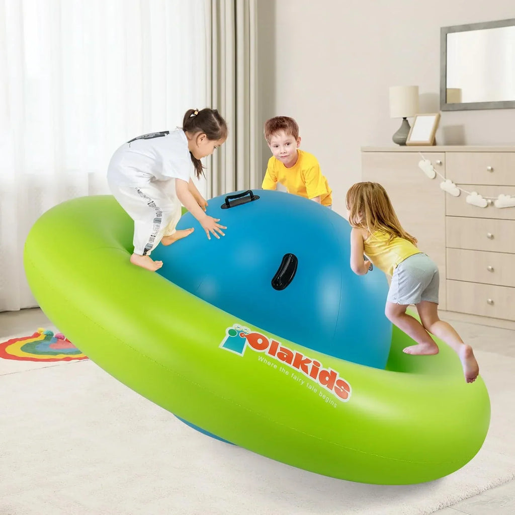 2026 NewOLAKIDS 8FT Inflatable Dome Rocker Bouncer, Outdoor Kids Giant Roll and Play Seesaw Rocker with 6 Secure Handles, Max Weight 250 LBS, Toddlers Climbing Toy Backyard Play Center Equipment