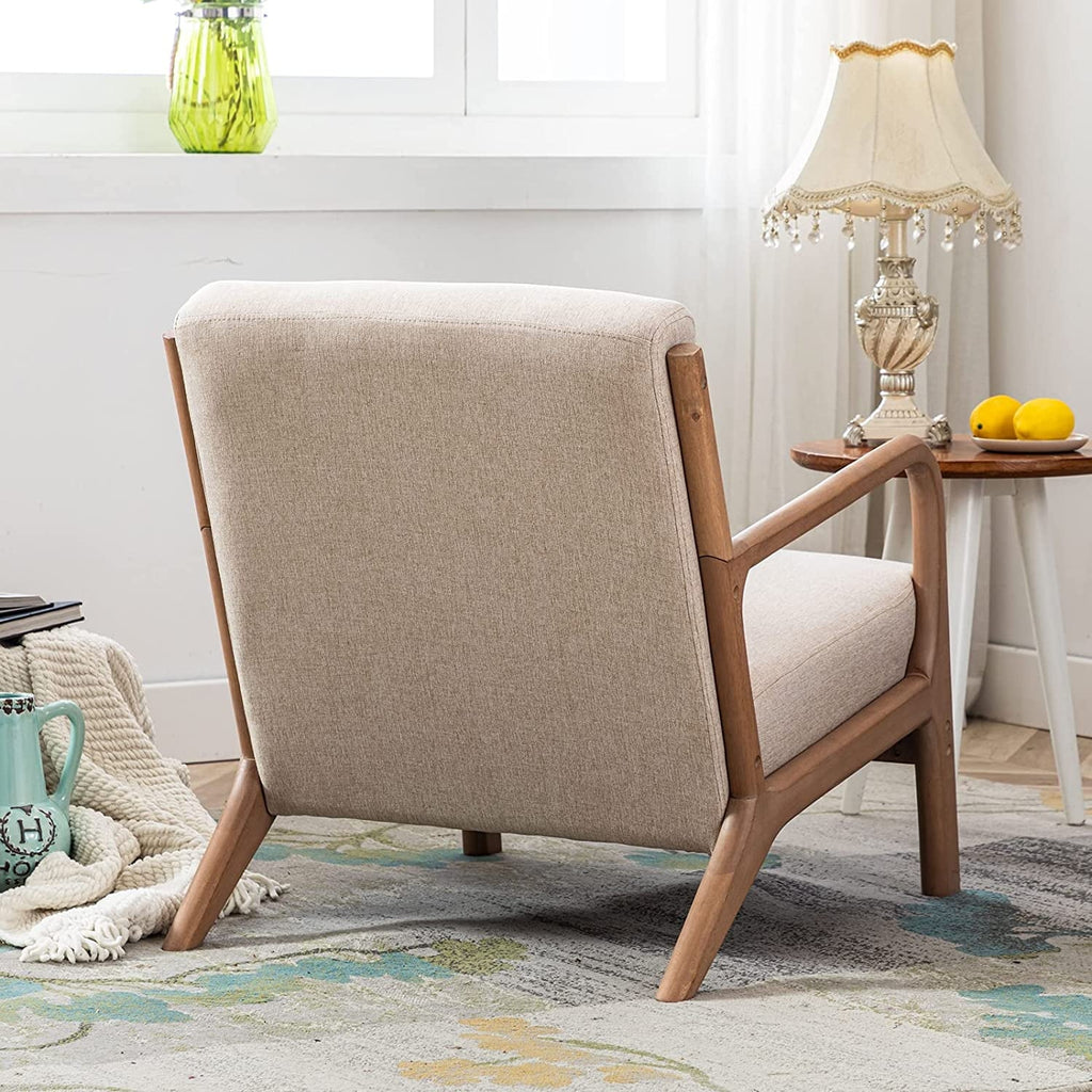 2026 NewBonzy Home Mid Century Modern Accent Chair, Single Fabric Lounge Reading Armchair with Solid Wood Frame, Easy Assembly Arm Chairs for Living Room, Beige