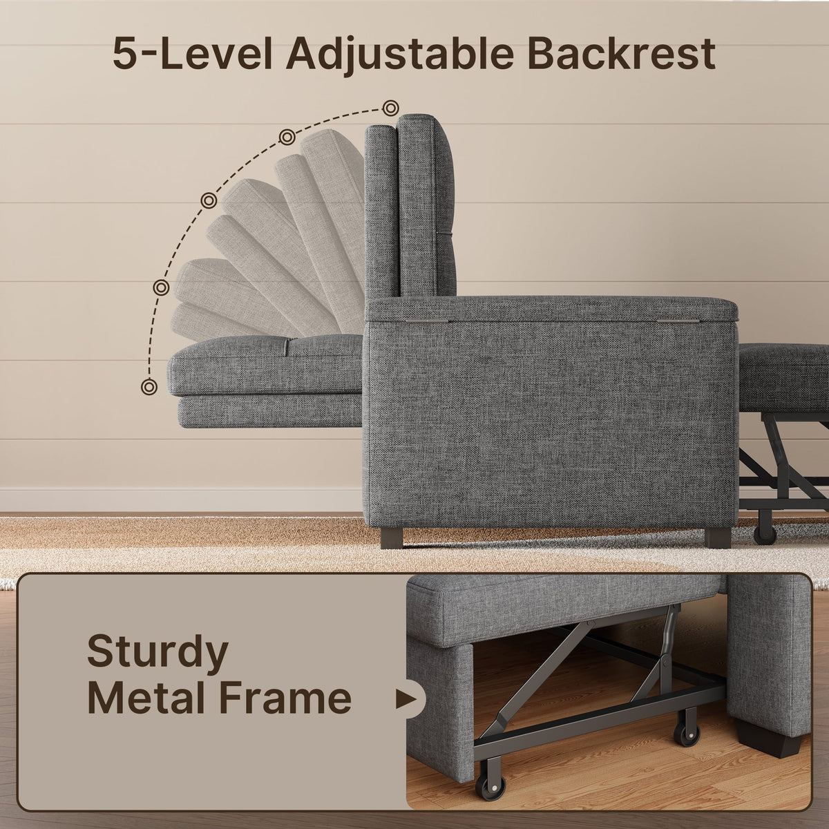 2026 NewSofa Bed, Lofka 3-in-1 Convertible Sleeper Sofa with Storage, Adjustable Backrest & Pull Out Function - Sleeper Chair for Small Space, Apartment, Dark Grey