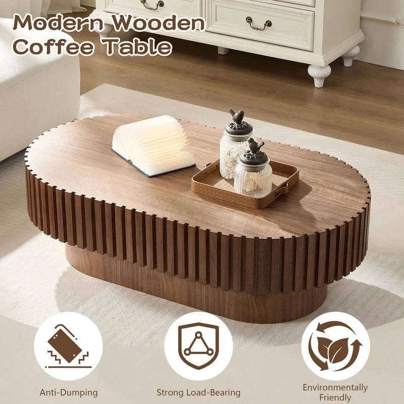 2026 NewFFH 43.7 inch Oval Coffee Table for Living Room,Handcraft Rustic Corner Coffee Table Nature Wood Relief Sturdy Pedestal for Apartmen,Side Table Centre Table,Nature Wood