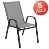 2026 NewBizChair 5 Pack Black Outdoor Stack Chair with Flex Comfort Material and Metal Frame