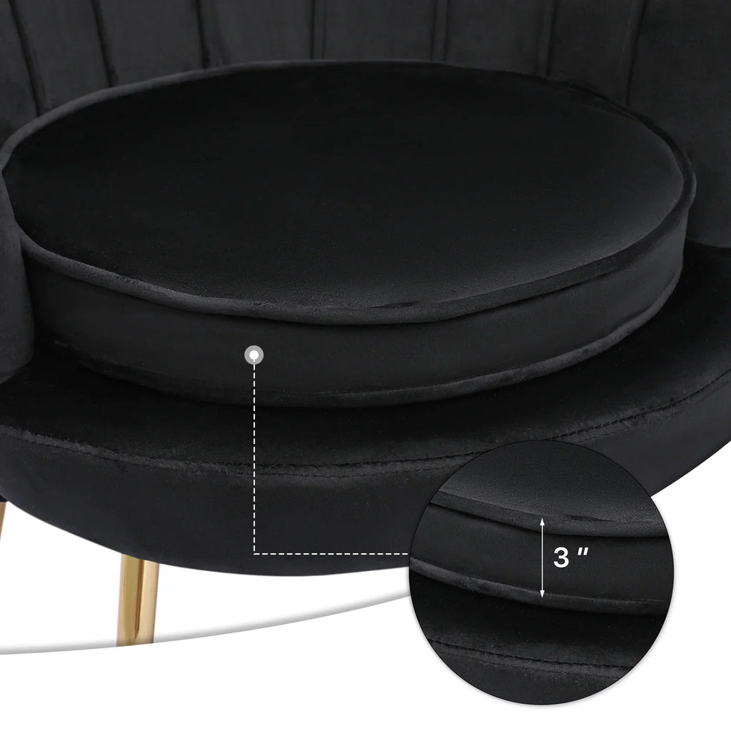 2026 NewMoNiBloom Set of 2 Velvet Tufted Accent Chair with Pillow and Stool, Upholstered Modern Single Sofa Side Chair with Padded Seat and Golden Metal Legs, Living Room Armchair, Black