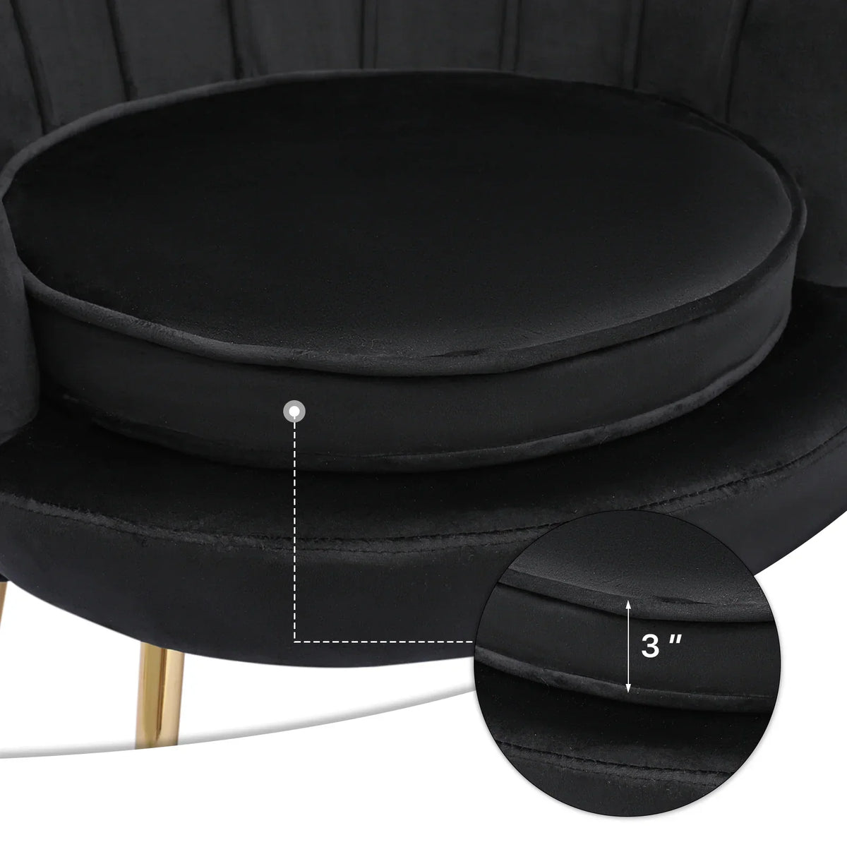 2026 NewMoNiBloom Set of 2 Velvet Tufted Accent Chair with Pillow and Stool, Upholstered Modern Single Sofa Side Chair with Padded Seat and Golden Metal Legs, Living Room Armchair, Black