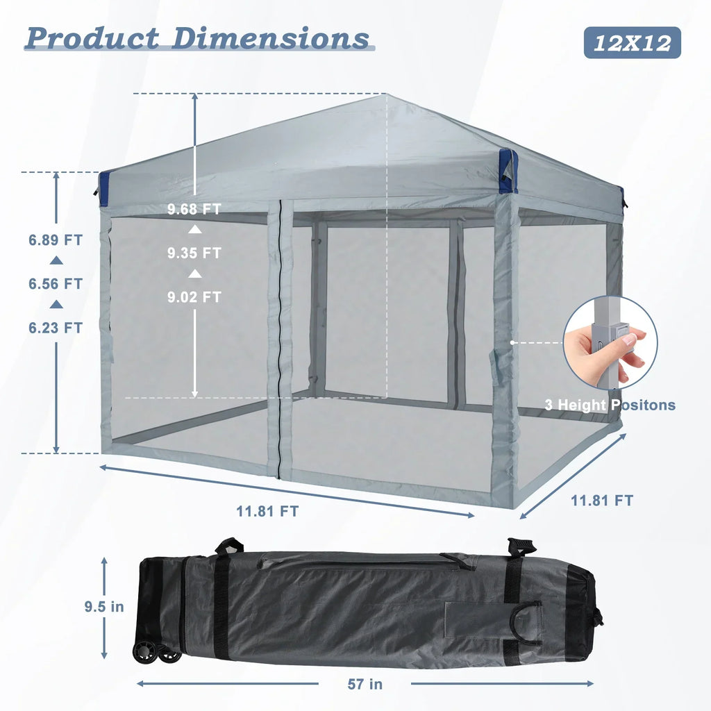 2026 NewAoodor 12'x12' Pop Up Canopy with Removable Mesh Sidewalls, Outdoor Portable Instant Shelter Tent-Black