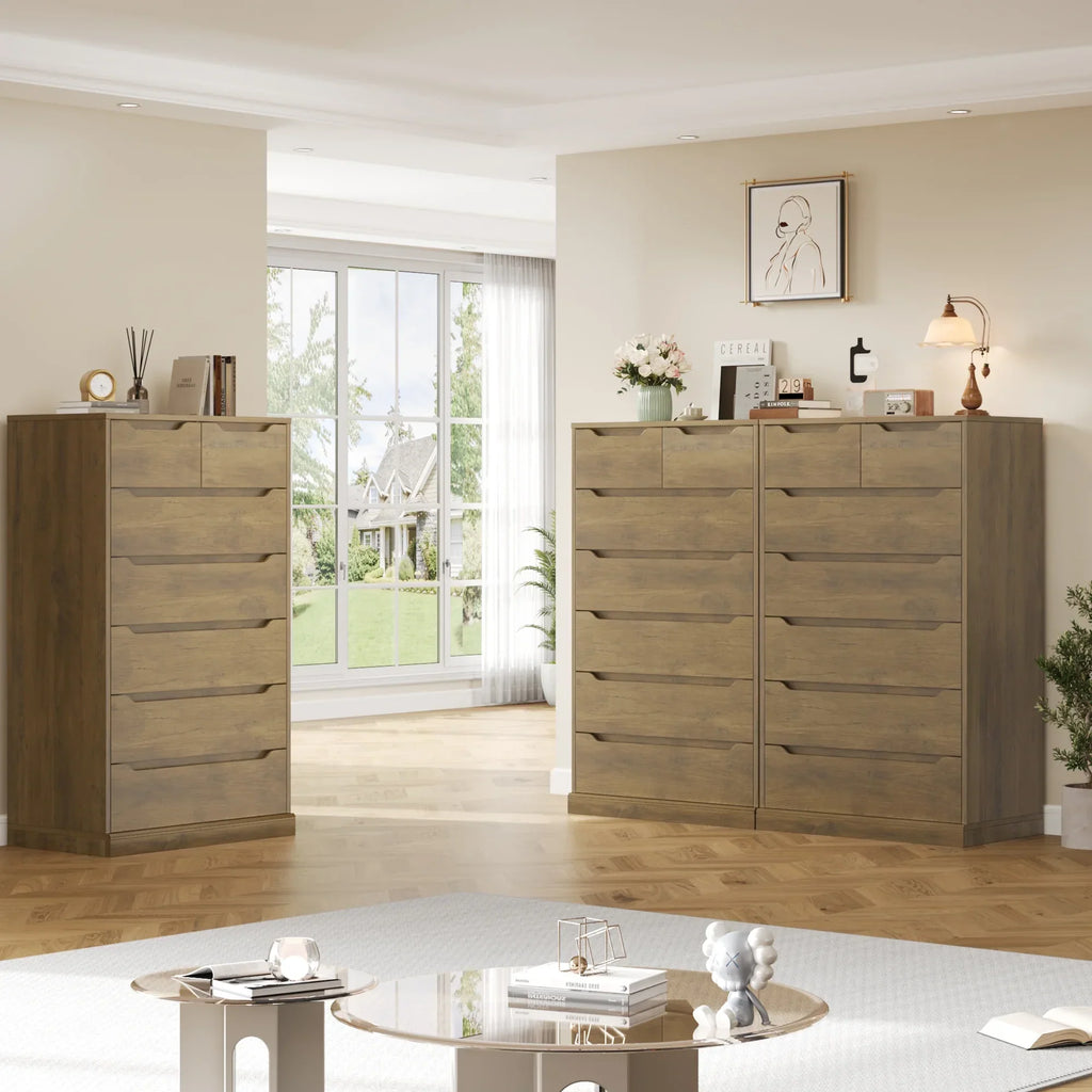 2026 NewHomfa 7 Drawer White Dresser, 51.3"H Wood Storage Cabinet with Upgraded Stable Base, Vertical Chest for Bedroom Living Room