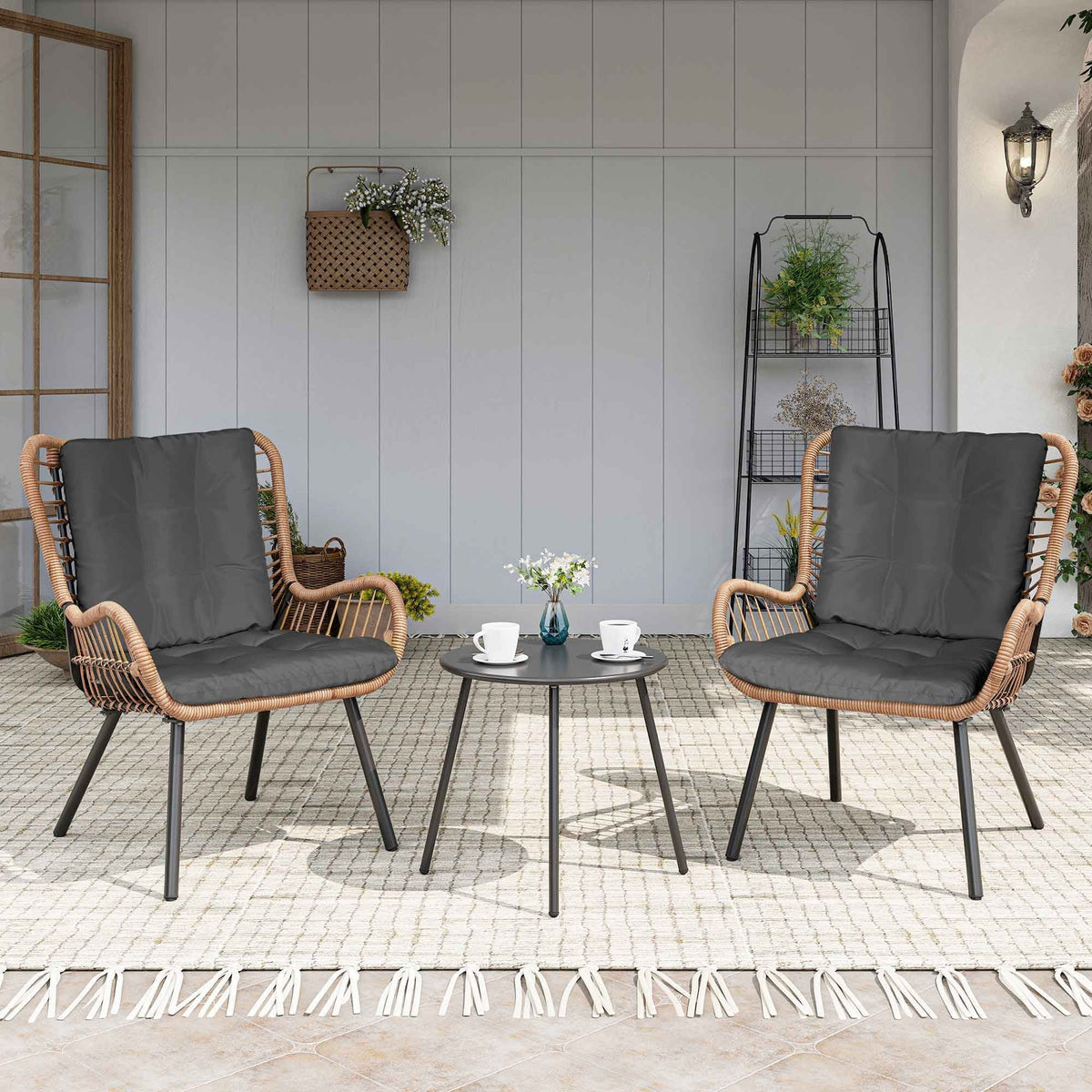 2026 NewLAUSAINT HOME 3-Piece Patio Furniture Set, High Back Outdoor Bistro with Coffee Table & Beige Cushions for Garden or Deck