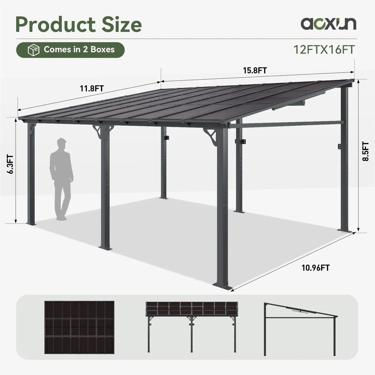 2026 NewAoxun 8' x 5' Gazebo for Patio, Gazebo Pergola with Sloped Roof, Grill Gazebo Large Wall-Mounted Heavy Duty Awnings, for Backyard, Deck, Patio