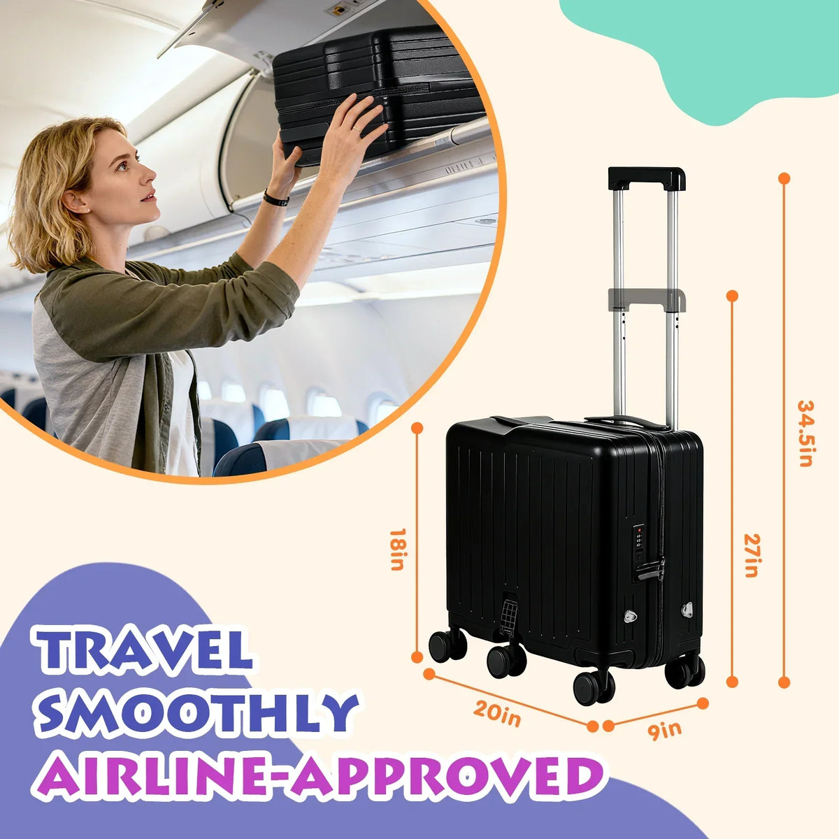 2026 NewAdvwin Ride-On Kids Luggage with Pull Strap, Footrests, Cup Holder, 6 Wheels & Adjustable Handle, 18-Inch Spinner Suitcase with Stickers & Boarding Pass, Pink