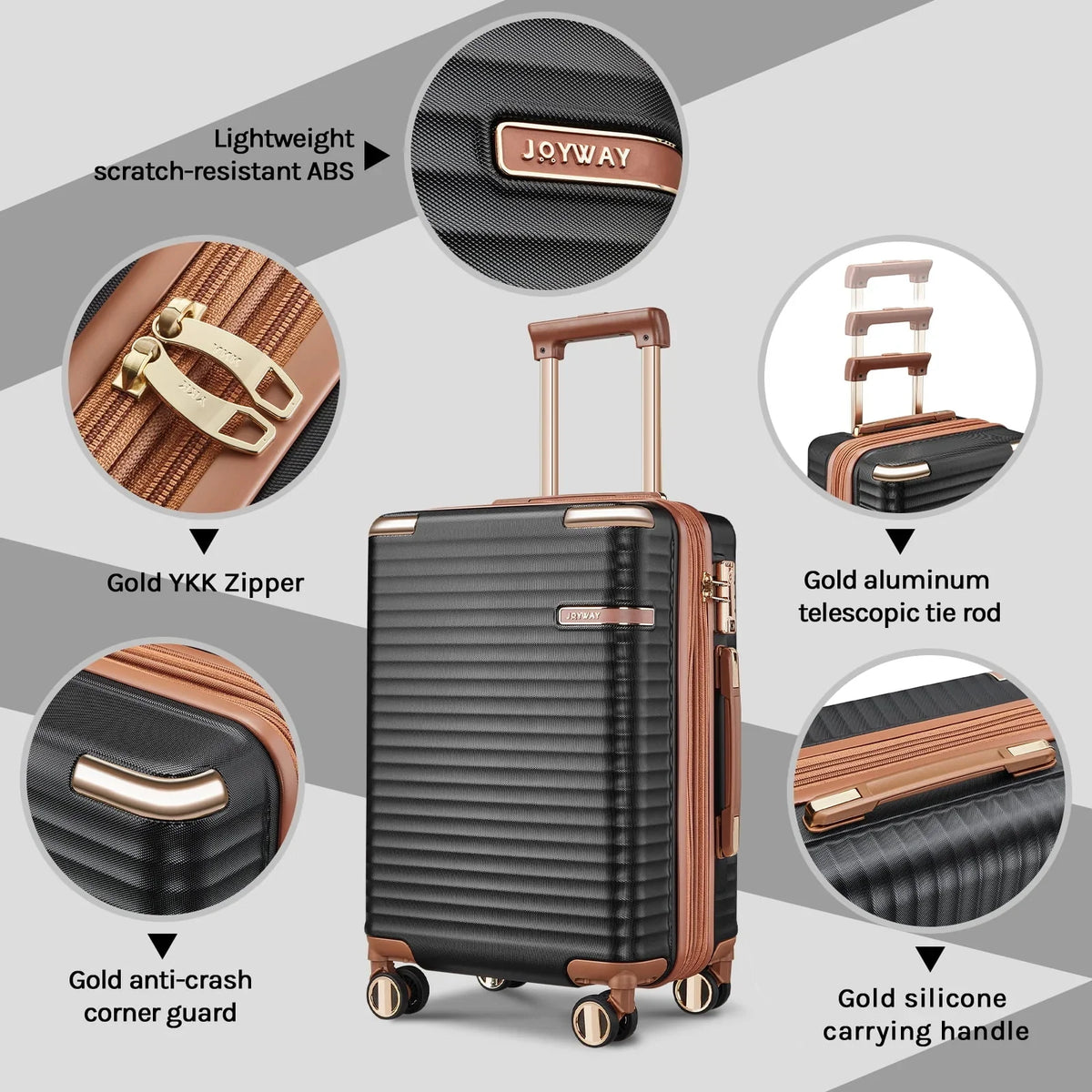 2026 NewJoyway 3-Piece Carry-On Luggage Set with Swivel TSA Lock and Leather Carry Bag