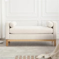 2026 NewEnd of Bed Bench, 53.5" Boucle Fabric Upholstered Entryway Bench with Wood Legs & Bolster Pillows, Rolled Arm Cushioned Ottoman Foot Rest Long Stool Window Extra Seating for Bedroom, Ivory