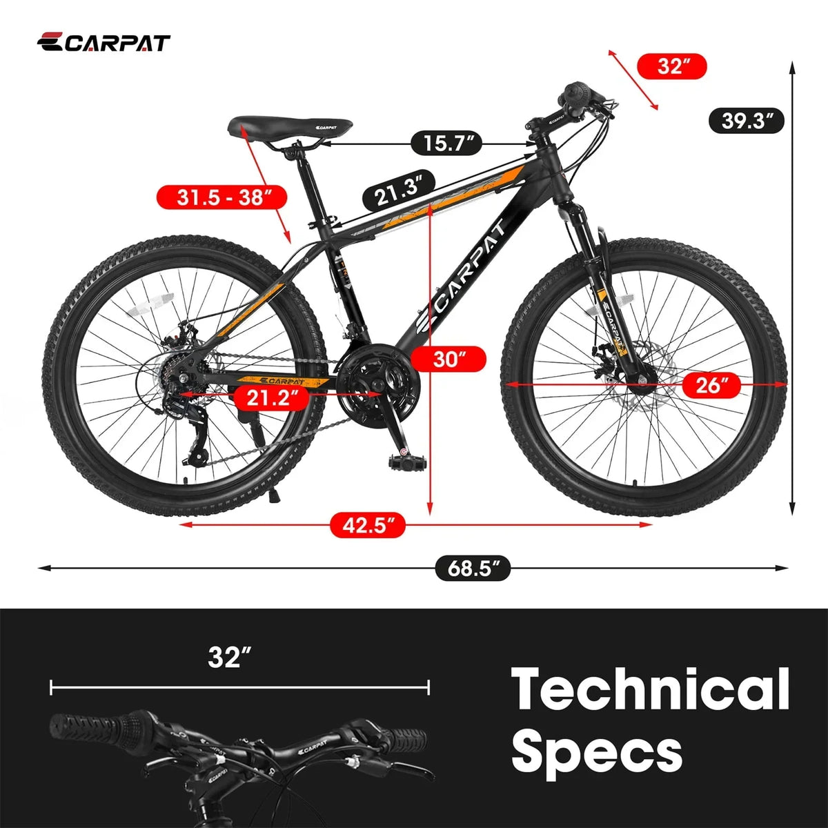 2026 New26" Mountain Bike for Adult, 21 Speed MTB with High-carbon Steel Frame, Orange
