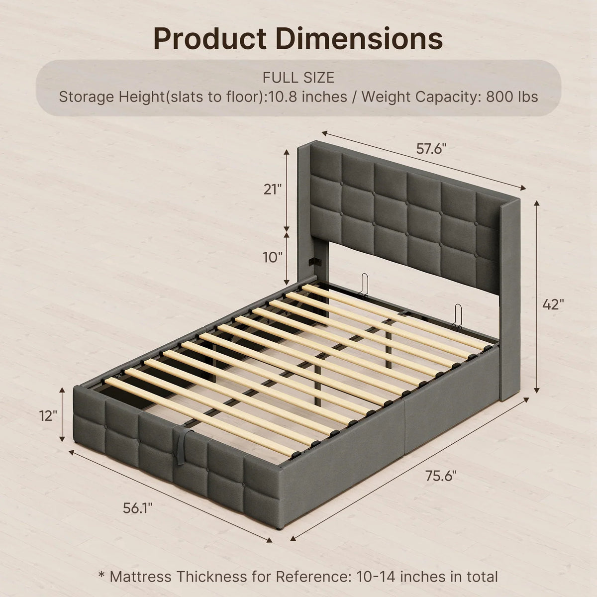 2026 NewLofka Lift Up Storage Bed Full Size, Modern Wingback Headboard, No Box Spring Needed, Hydraulic Storage, Dark Grey