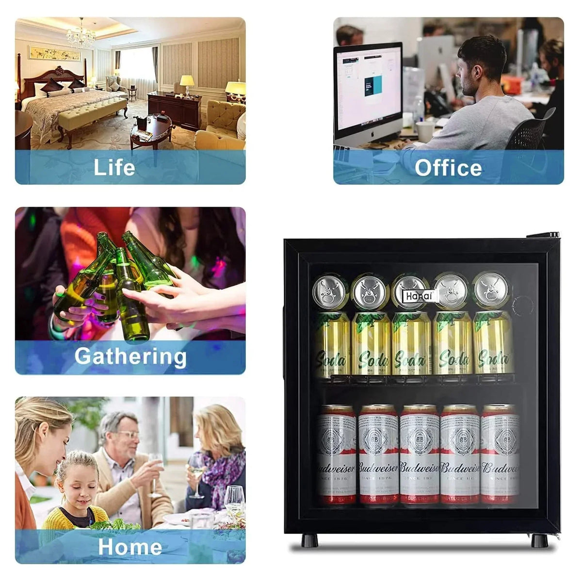 2026 New62-Can Beverage Cooler and Refrigerator, Small Mini Fridge for Home, Office or Bar with Glass Door and Adjustable Removable Shelves，Perfect for Soda Beer or Wine, Stainless Steel, 1.6 Cu.Ft.