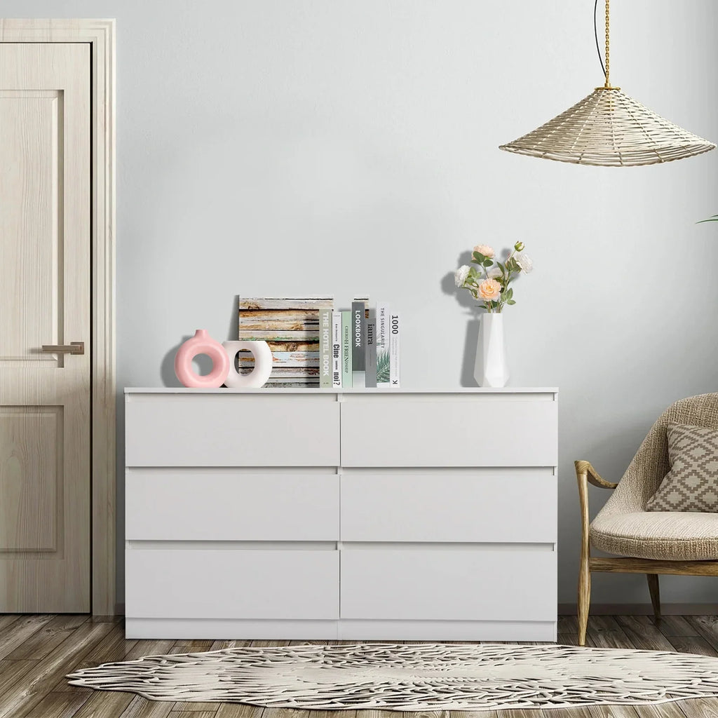 2026 NewKtaxon 6 Drawer Double Dresser Wood Dresser Storage Cabinet Drawer Organizer Chest Of Drawers, White
