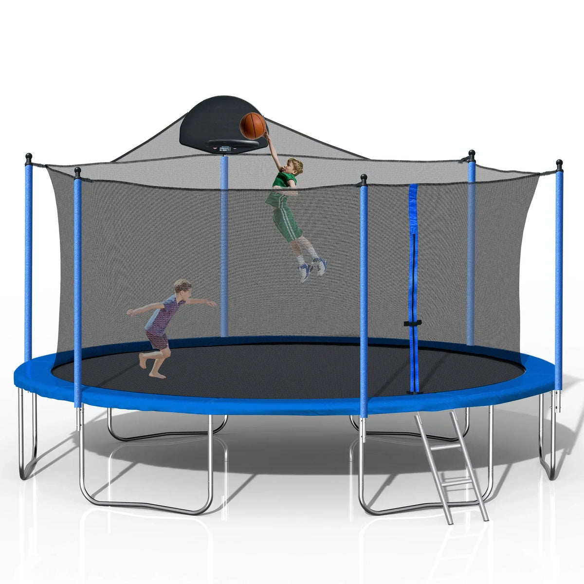 2026 New14FT Outdoor Trampoline with Safety Enclosure, Steel Tube Frame, Ladder & Secure Net - Heavy Duty, Blue