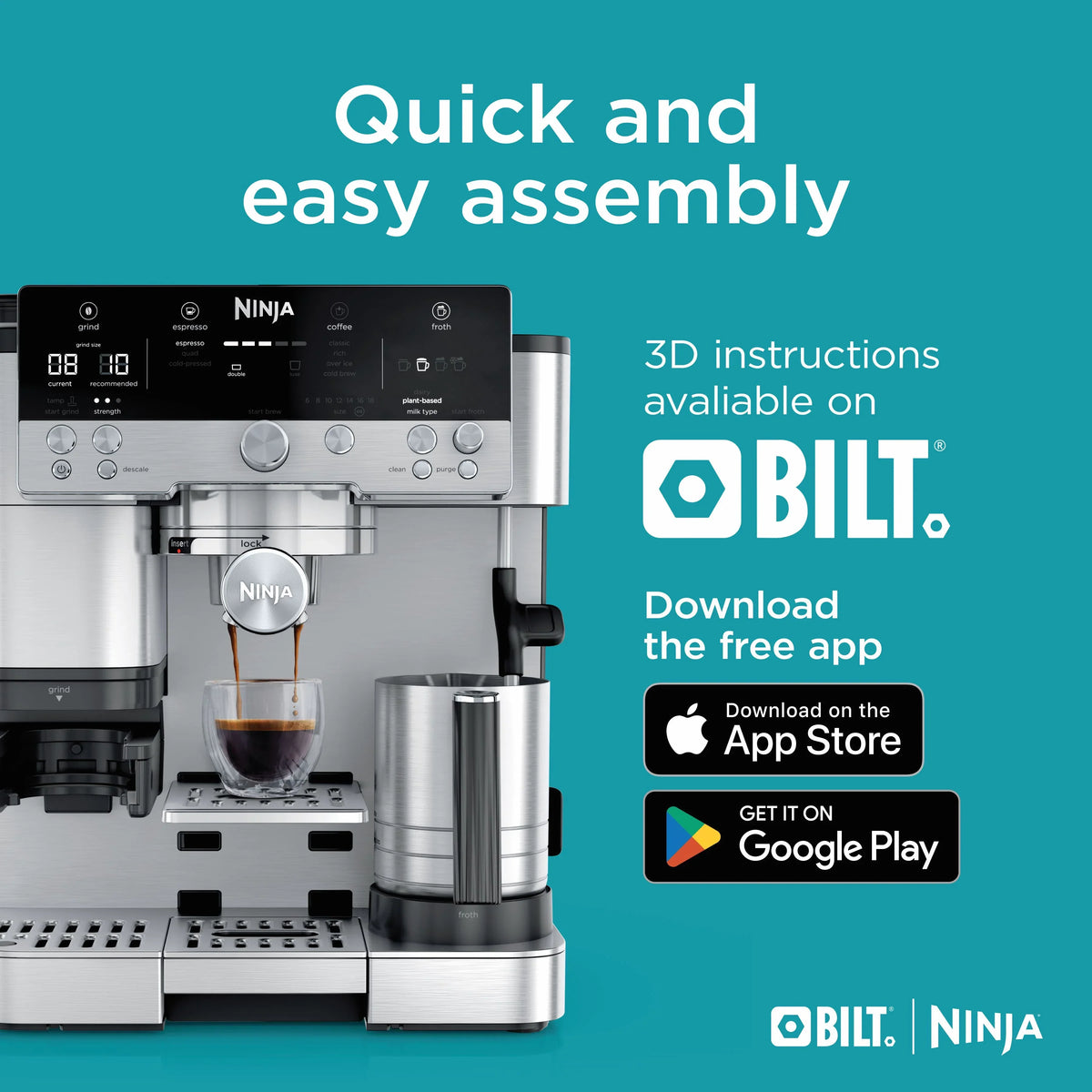 2026 NewNinja Luxe Cafe Premier Series, Stainless Steel Espresso Machine and Drip Coffee Maker with integrated Coffee Grinder and Milk Frother, ES601