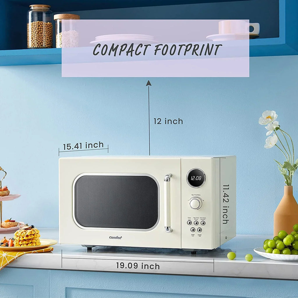 2026 NewComfee' Retro Microwave with LED digital display, 0.9 Cu. ft, 900W, Apricot, CM-M092AAT