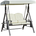 2026 NewOutsunny 2-Person Patio Swing Bench with Adjustable Shade Canopy, Soft Cushions, Throw Pillows and Tray, Beige.